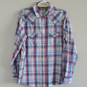 Wrangler Women's Multicolor Plaid Western Cowgirl Button Up Shirt Size M